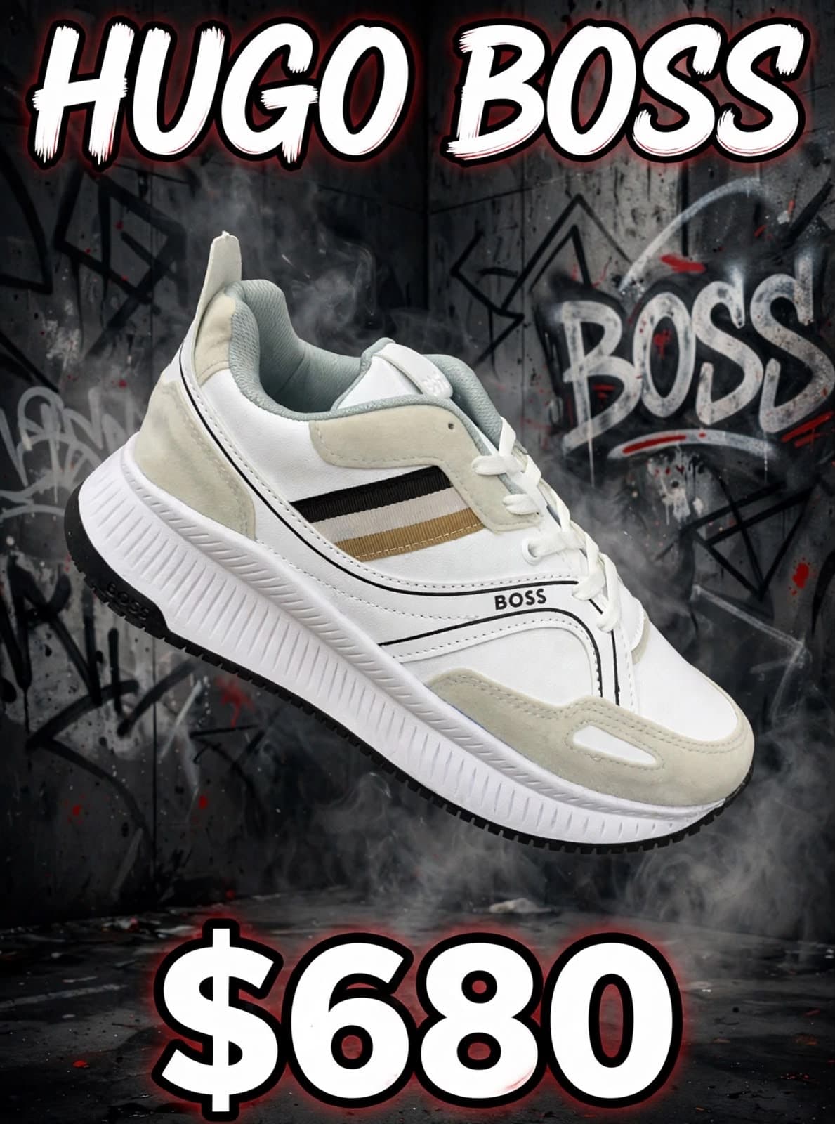Tenis Hugo Boss blancos con detalles beige y negro